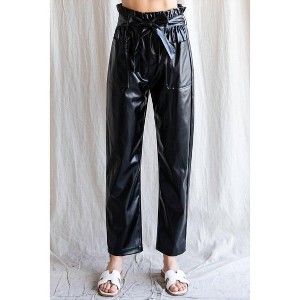 Women's Faux Leather Belted Waist Pants - Jodifl - 1 of 3