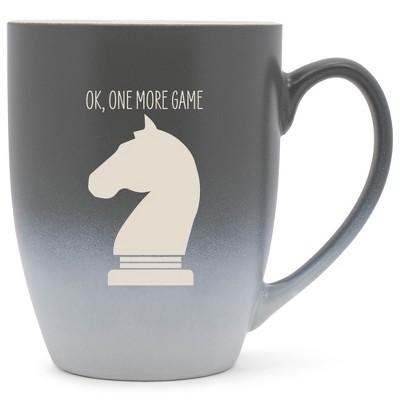 100 North Chess Knight 10 Ounce Gray and White Two Toned Ombre, Comfortably Fits Your Hands, Ceramic Tea Coffee Cup Mug, Ok, One More Game