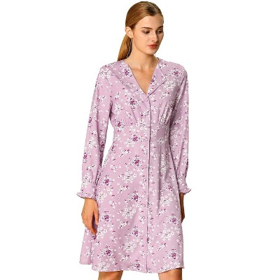 INSPIRE CHIC Women's Notch Lapel Long Sleeve Smocked Waist Floral Dress