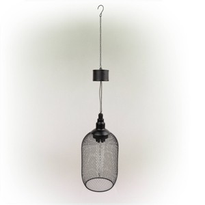 12" Solar Hanging Mesh Glass Lantern Black - Alpine Corporation - 1 of 4
