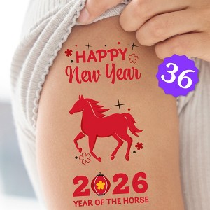 Big Dot of Happiness 2026 Lunar New Year Temporary Tattoos, Happy New Year Party Favors for Kids and Adults, 2026 Year of the Horse Temporary Tattoos, - 1 of 4