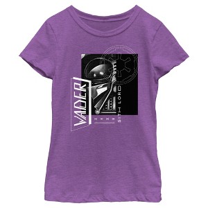 Girl's Star Wars: Obi-Wan Kenobi Darth Vader Grayscale Portrait with Empire Logo T-Shirt - 1 of 4
