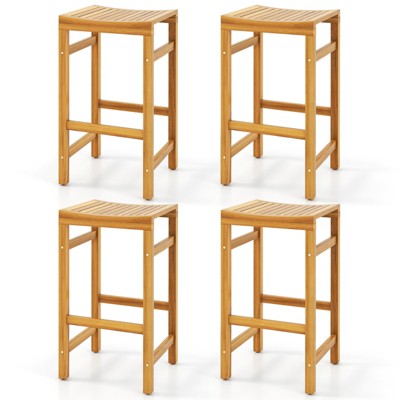 Tangkula 2/4-Pack Outdoor Bar Stools Patio Bar Stools w/ Ergonomic Seat & Comfortable Footrest Acacia Wood Bar Stools Set