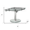 HomeRoots 40" Clear and Silver Glass and Metal Self-Storing Leaf Motion Extendable Dining Table - 3 of 4