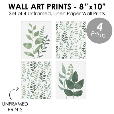 Boho Botanical Greenery Linen Paper Wall Art Set of 4