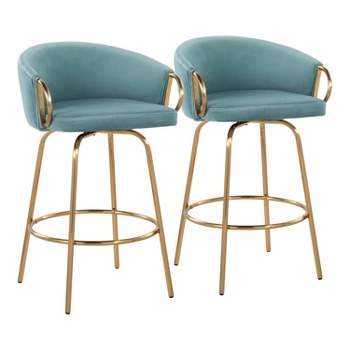 Set of 2 Claire Upholstered Counter Height Barstools Light Blue/Gold - Lumisource