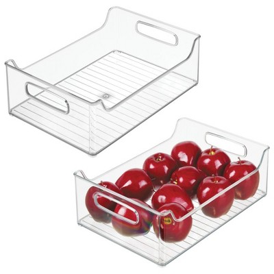 iDesign Plastic Stackable Pantry Bin with Handles for Cabinets or Fridge, Set of 2, Clear, Made in USA