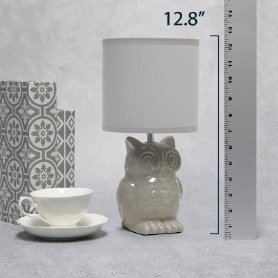 12.8" Gray Ceramic Owl Bedside Lamp with Fabric Shade