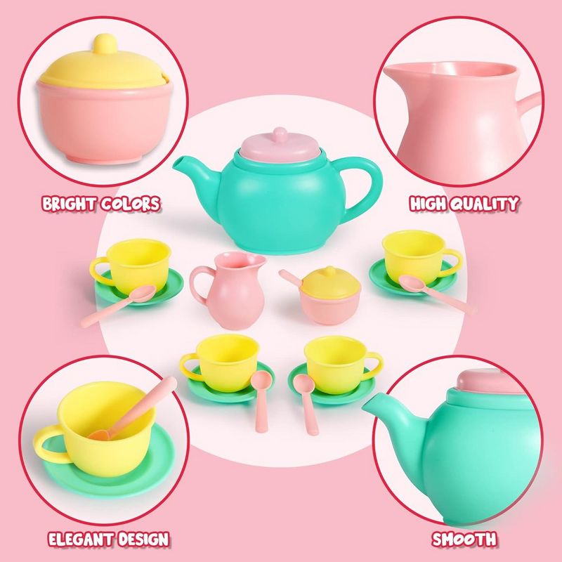 Syncfun 18PCS Pretend Play Tea Party Set Play Food Accessories BPA Free, Phthalates Free, Plastic Tea Set, 3 of 8