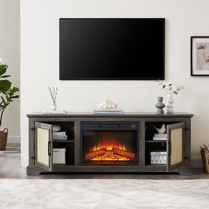 Sapphtopaz Rattan TV Stand for TVs Up to 70" TV Console with Cabinet and Adjustable Shelf Console Table with 2 Open Shelves for Living Room - 1 of 4
