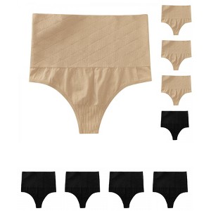 INSPIRE CHIC Women's Tummy Control Comfortable Slimmer High Waist Solid Thongs 9 Packs - 1 of 4