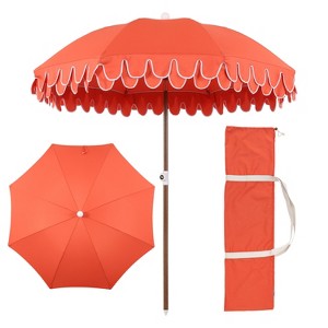JONATHAN Y Horizon 6.5 ft. Scalloped Fringe Beach Umbrella w/ Tilt,Wind Vent,UV Protection,Carry Bag - 1 of 4
