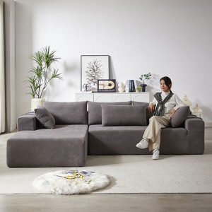 108"W Modern Chenille Upholstered Sectional Sofa Set, L-Shaped Free Combination Sofa Couch With 6 Pillows - ModernLuxe - 1 of 4