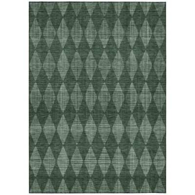 Olive Green And Charcoal Geometric Washable Indoor Outdoor Area Rug