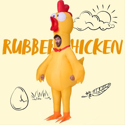 Joyfy Adults Halloween Inflatable Yellow Costumes Suit, Rubber Chicken Blow-up Full Body Costumes with Squeakers for Cosplay Party (65-71inches）