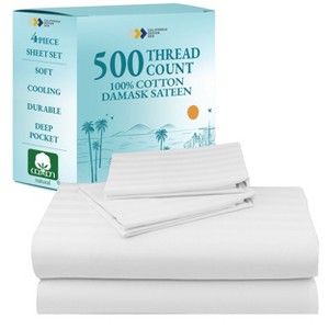 Luxury 500 Thread Count Bed Sheets Set - 100% Cotton Sateen Sheets Set, Soft, Cool & Breathable, Deep Pocket by California Design Den - 1 of 4