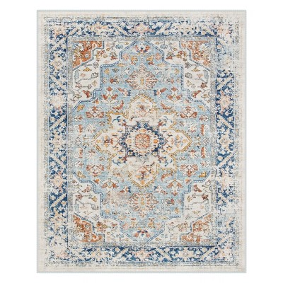 Lahome  Large Floral Border Contrast Short Pile Velvet Rectangular Indoor Area Rug