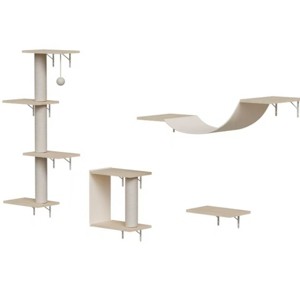 TopComfy Pet Tower Wall Mounted Cat Furniture 4 Piece Set Floating Perches Space Saving Climber Indoor Pet Toy for Cats, Beige, 13.7"*14.6"*9.5" - 1 of 4