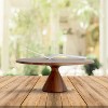 Nambe Quatro Cake Plate with Server, Acacia Wood Footed Cake Stand and Porcelain Cake Knife, Dessert Display Stand for Cupcakes, Cookies - 3 of 4
