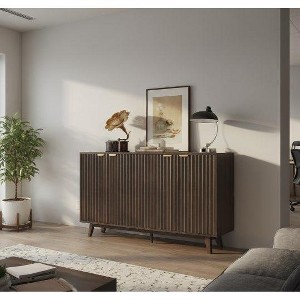 Okak Modern Fluted Wavy Design Storage Buffet Cabinet with 2/4 Doors,Decorative Sideboard Pantry Cabinet for Dining Room,Kitchen - 1 of 4