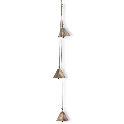 TAG Antique Brass Pyramid Temple Bells & Jute Rope Swag, 38.5 inches.