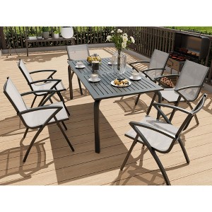 Outdoor Patio Dining Sets with Umbrella Hole, Outdoor Dining Set with 71" Aluminum table & Aluminum Sling Back Chair, Outdoor Patio Furniture Sets - 1 of 4