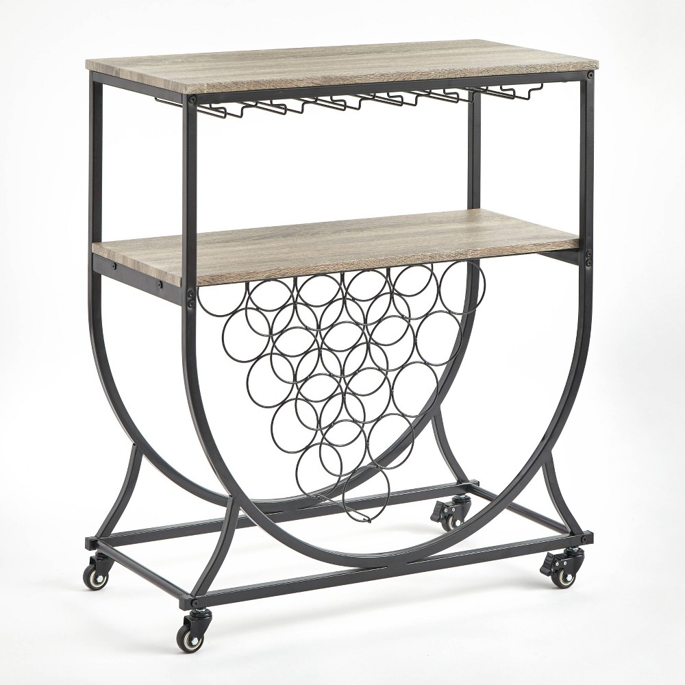 Martino Bar Cart Black/Natural - Buylateral: Sturdy Metal Frame, 15-Bottle Holder, Glassware Storage