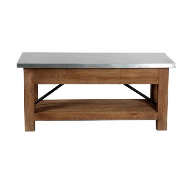 Modern Industrial Zinc and Wood 47" Bench with Storage Shelf
