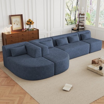 144" Upholstered Sofa Free-Combined Sofa, Modular Sectional Couch With 2 Chaise Lounge And 5 Back Pillows, L-Shaped Sectional Sofas-Cuddlewood