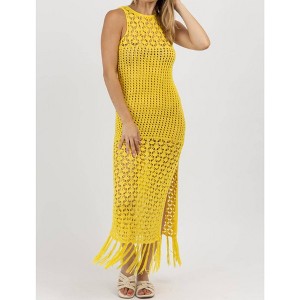 Women's CROCHET FRINGE MAXI COVERUP - Fore - 1 of 4