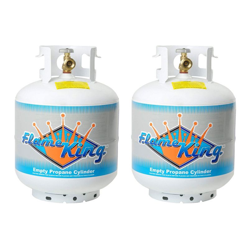 Flame King 20-Pound Ready-to-Fill Empty LP Propane Gas Cylinder Tank with Overflow Protection Device Valve & Built-in Gauge for Grills & BBQs (2 Pack), 1 of 3