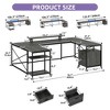 U Shaped Desk With Power Outlets & LED Lights Desk With Drawers Corner Computer Desk Office Desk With Monitor Stand & Storage Shelves Gray - 3 of 4