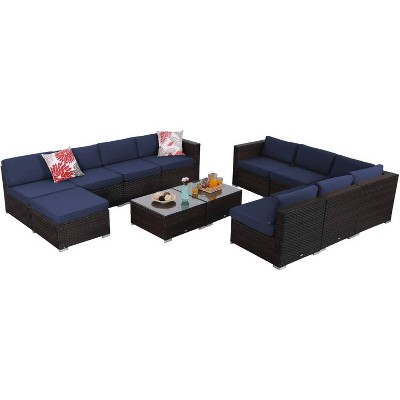 12pc Patio Rattan Conversation Set - Navy - Captiva Designs