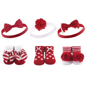 Hudson Baby Infant Girl Headband and Socks Giftset 6pc, Red White Stripe, One Size - 1 of 1