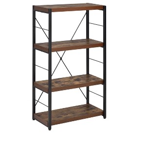 VYNXARIA Stylish 4 - Tier Weathered Oak & Black Finish Bookshelf: A Blend of Rustic Charm and Modern Elegance - 1 of 4