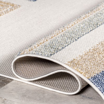Adira Blue and Beige Geometric Indoor/Outdoor Area Rug