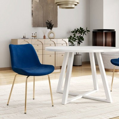 Green Velvet and White MDF Round Dining Set with Gold Legs, 3-Piece