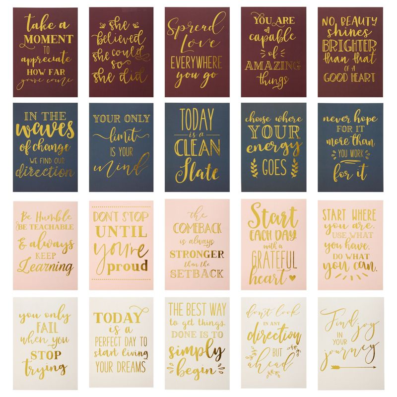 Paper Junkie 20 Pack Daily Motivational Quotes for Desk with Wooden Stand for Cubicle Decor, Inspirational Desk Supplies for Women Office, 5 x 7 In, 4 of 9