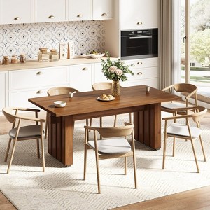 Tribesigns 63"Long Dining Table for 6, Modern Rectangular Kitchen Table with Heavy Duty Pedestal, for Family Gatherings, Dining Room,Brown - 1 of 4