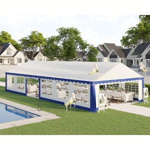 AMERLIFE 13 x 40 FT Party Tent with Rolled Sidewalls and Zinc Alloy Tube & Spiral Stakes, Waterproof Event Shelters, White & Blue - 1 of 4