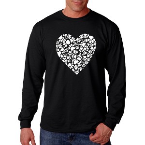 LA Pop Art Men's Word Art Long Sleeve T-shirt - Paw Prints Heart - 1 of 4