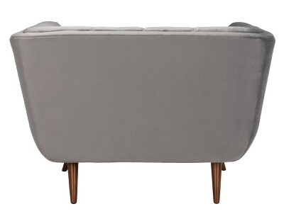 Contemporary Gray Velvet Wood Accent Chair with Tufted Design