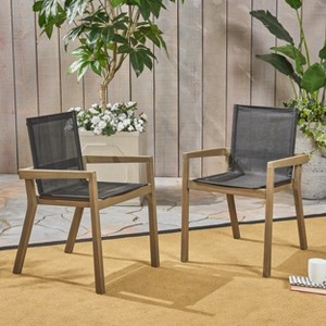 VYNXARIA Acacia Wood and Mesh Outdoor Dining Chairs ,Set of 2,Stylish Gray Mesh Seating with Teak Finish,Durable and Comfortable for Al Fresco Dining - 1 of 4
