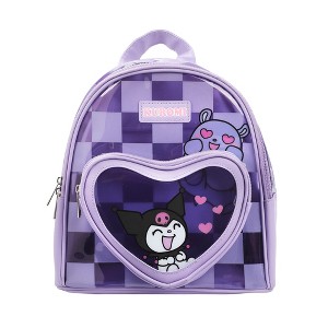 Kuromi & Baku Hearts 10" Purple Checkered Women's Mini Backpack - 1 of 4