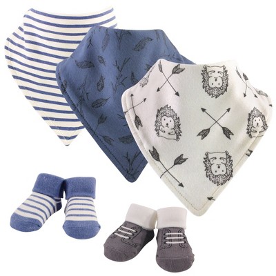 Yoga Sprout Baby Boy Cotton Bandana Bibs and Socks 5pk, Wild Woodland, One Size