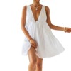 Women's V - Neck Drawstring Mini Dress Front & Back Tie Flowy Asymmetrical Short Dress - 2 of 4