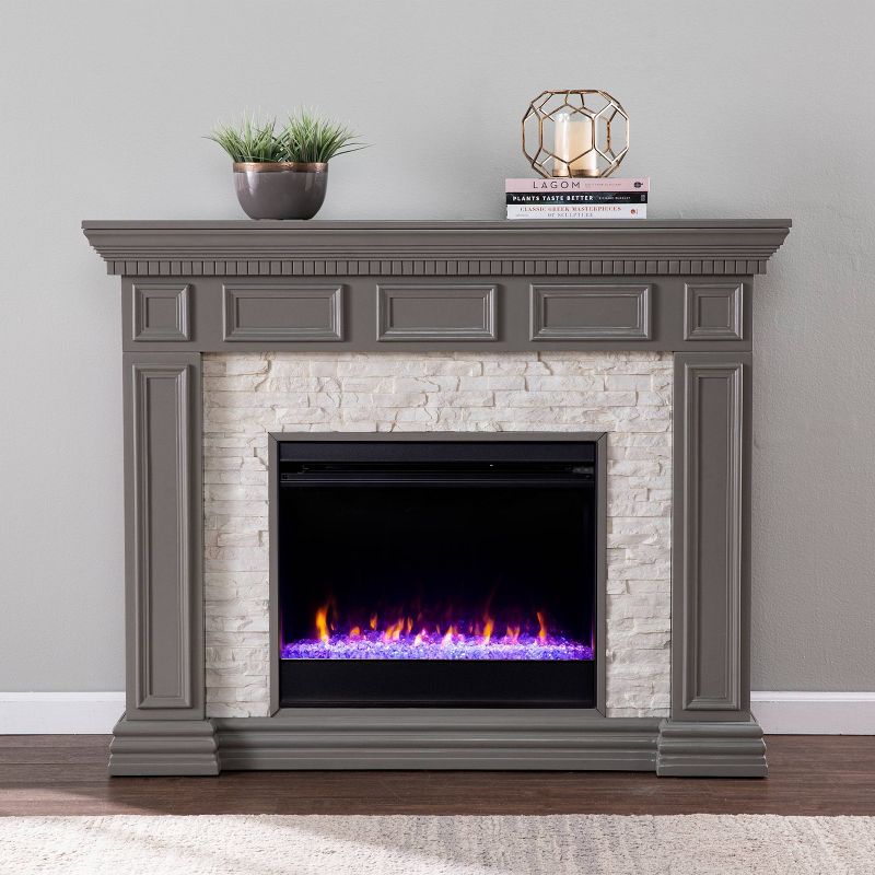 Brothye Fireplace with Faux Stone Gray - Aiden Lane, 4 of 14