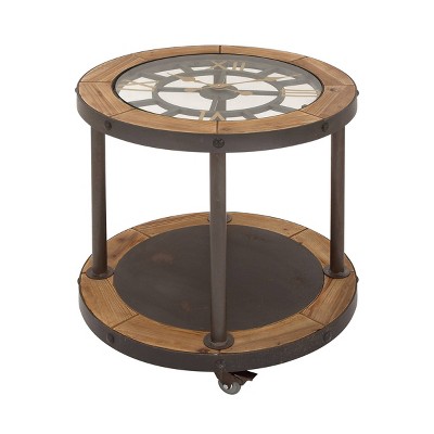 Industrial Side Table with Clock Tabletop Brown - Olivia & May