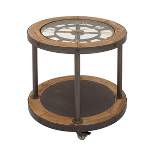 Industrial Side Table with Clock Tabletop Brown - Olivia & May