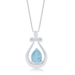 Caribbean Treasures Sterling Silver Open Pearshaped with Larimar 18" Pendant Necklace - Blue - 1 of 2